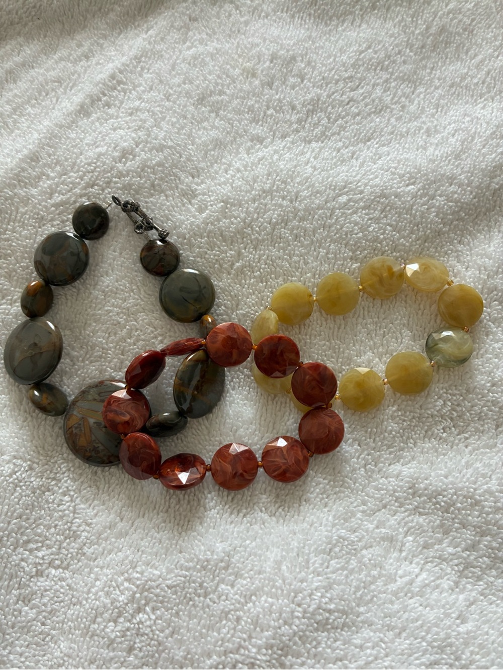 Multi-Color Beaded Statement Bracelet Set - Red, Yellow, Olive